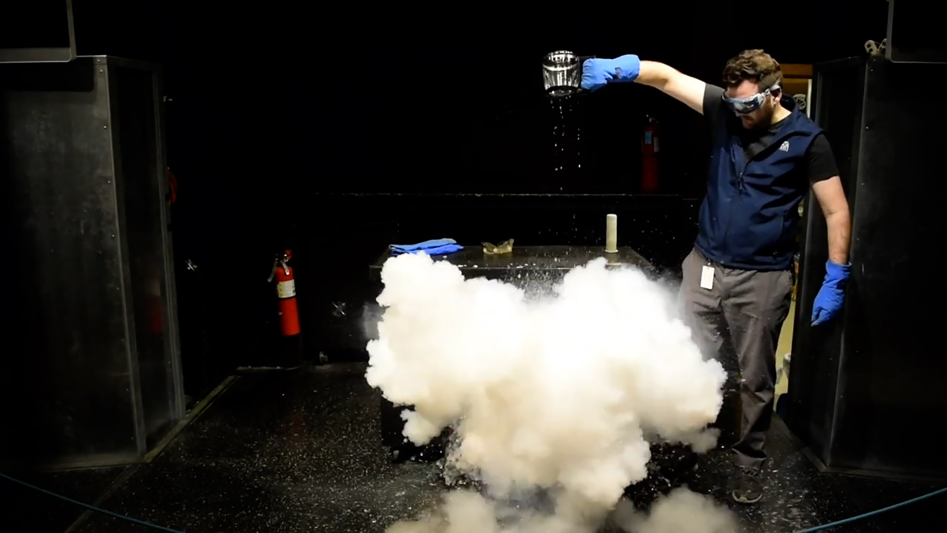 PacSci Educator experiments with liquid nitrogen.