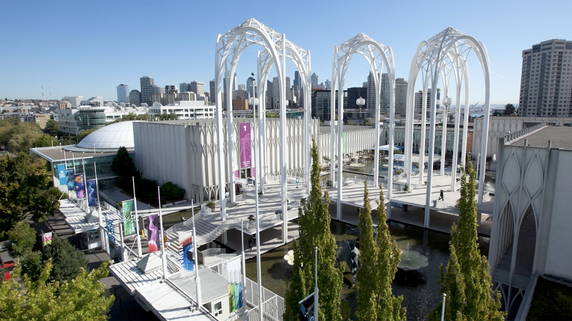 PacSci campus view with arches