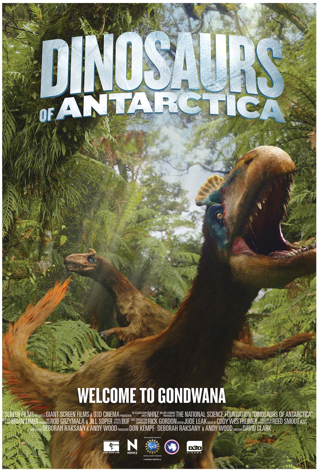 Dinosaurs of Antarctica poster with a dinosaur roaring