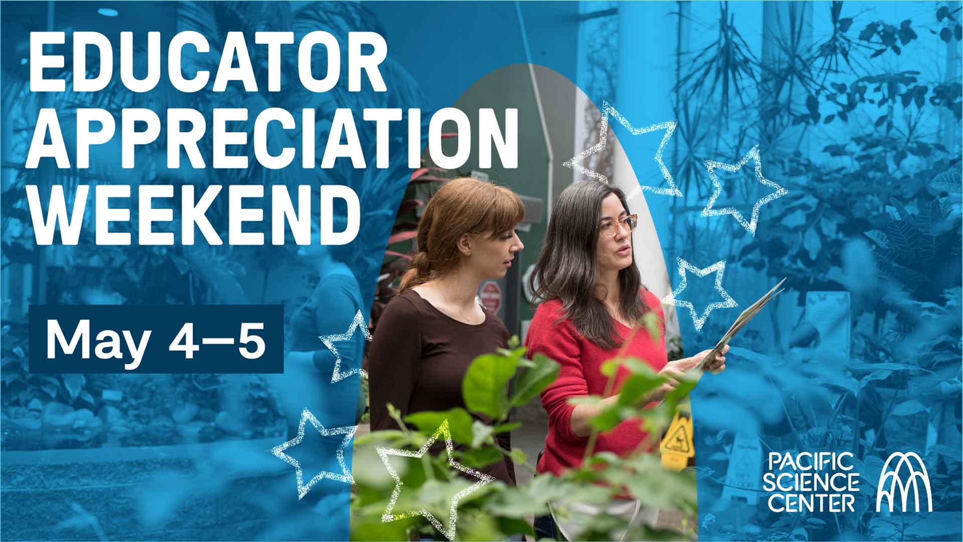 Educator Appreciation Weekend with two women in the Tropical Butterfly House exhibit