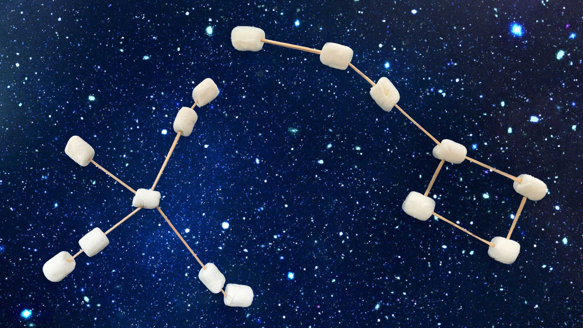 Marshmallows and sticks in the shape of star constellations