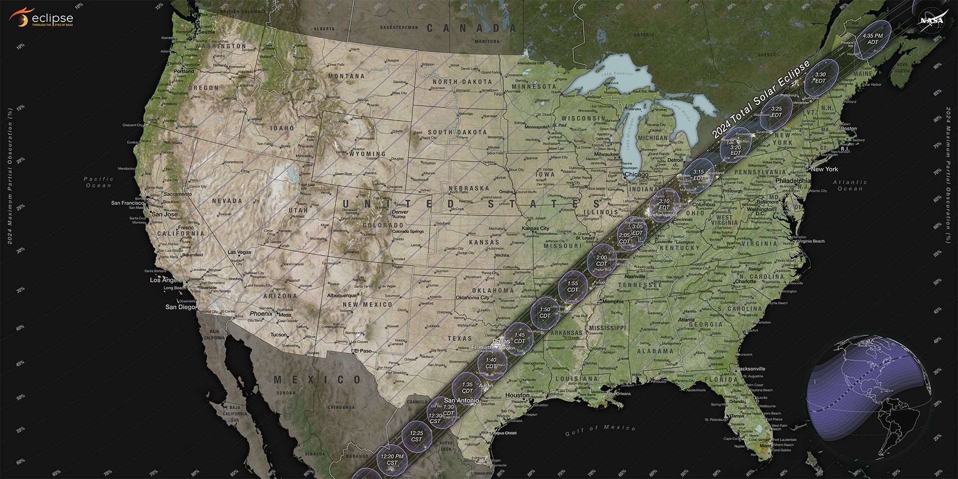 Map of totality of the 2024 solar eclipse