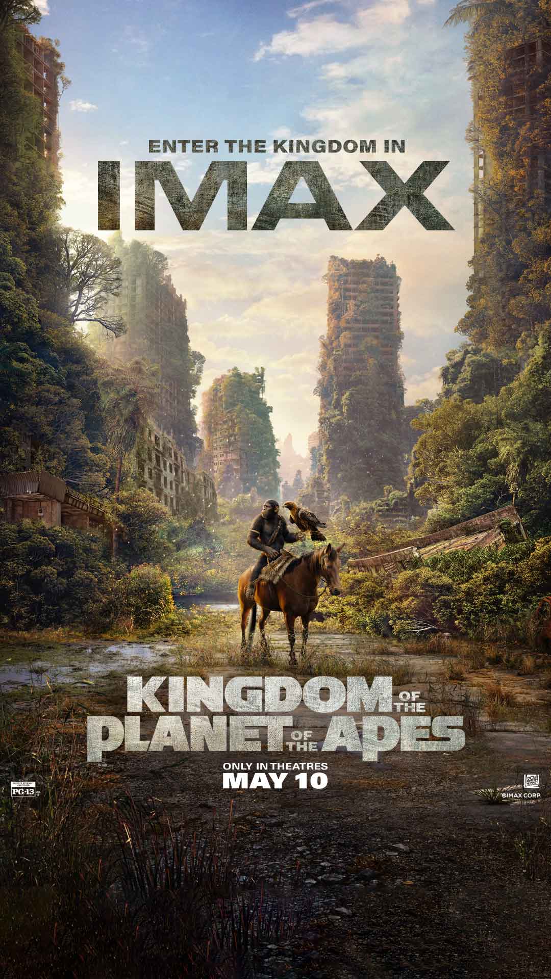 Kingdom of the Planet of the Apes movie poster with an ape on a horse