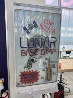 Whiteboard with "Come Build a Lunar Base Camp"