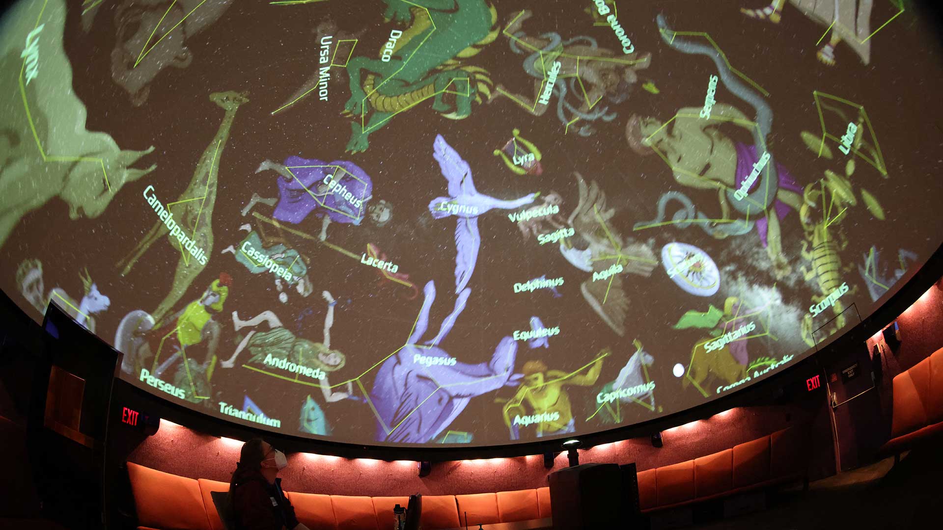 Star constellations projected on a planetarium ceiling