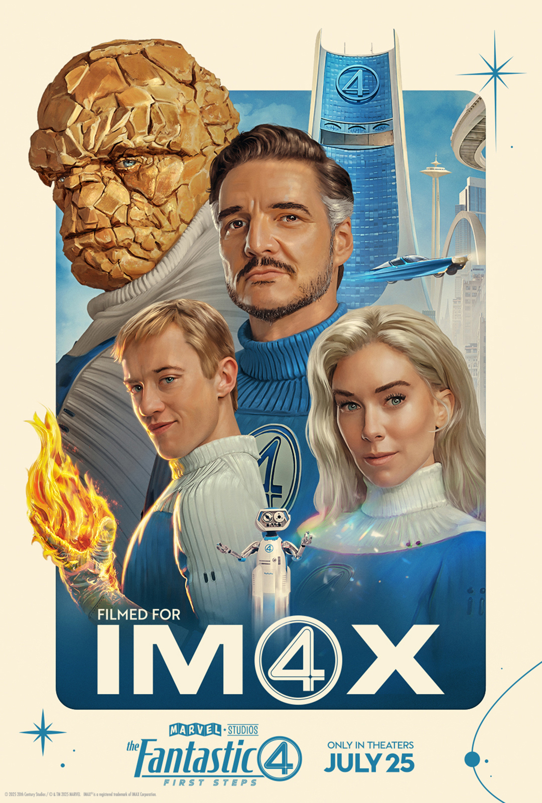 Pedro Pascal, Vanessa Kirby, Joseph Quinn, and Ebon Moss-Bachrach in The Fantastic Four: First Steps