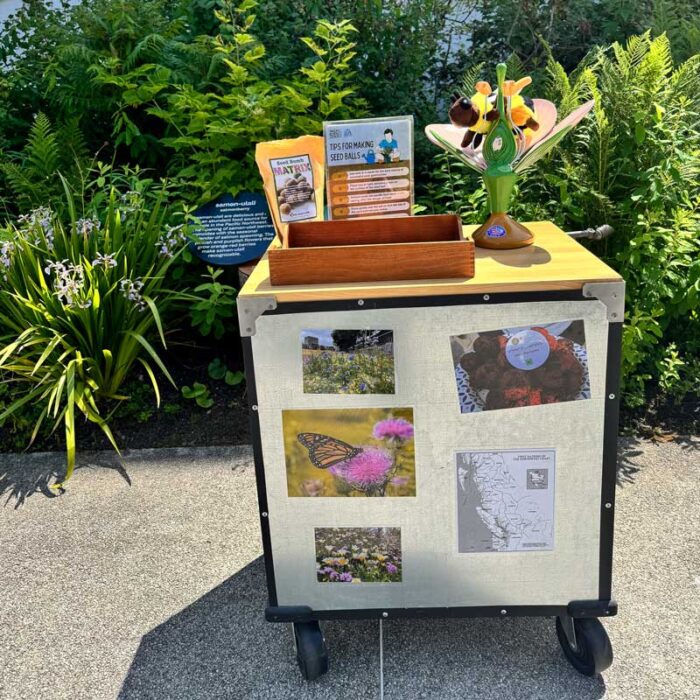 Cart in front of pollinator path
