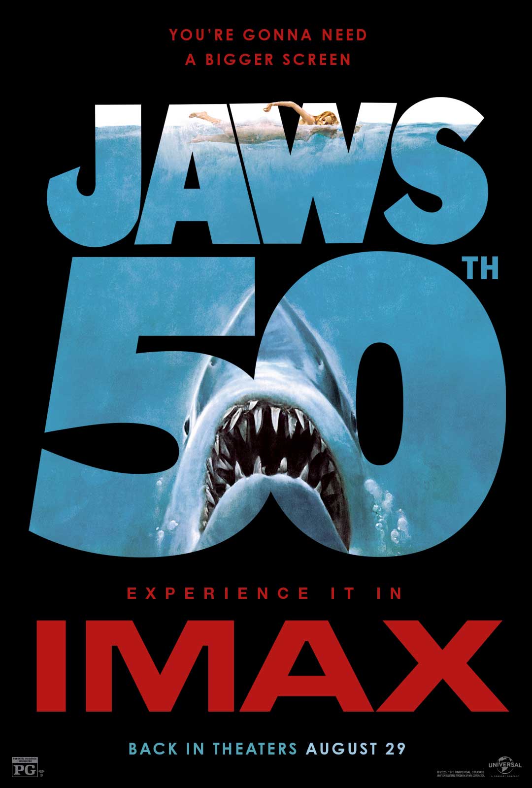 Shark on the poster for Jaws 50th Anniversary IMAX poster