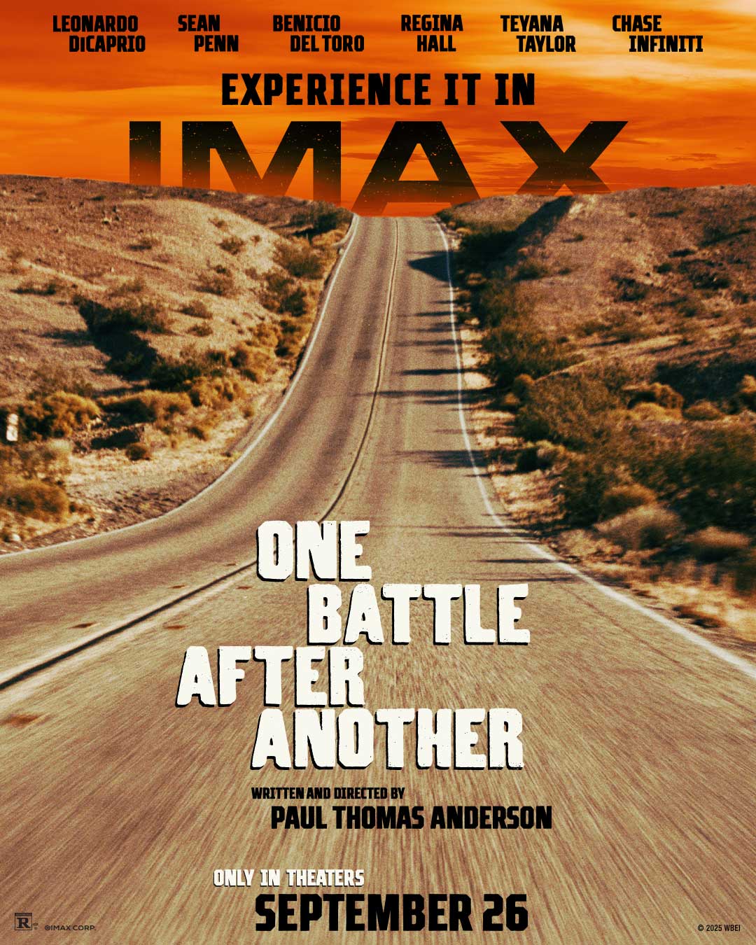 A road on the poster for One Battle After Another IMAX movie
