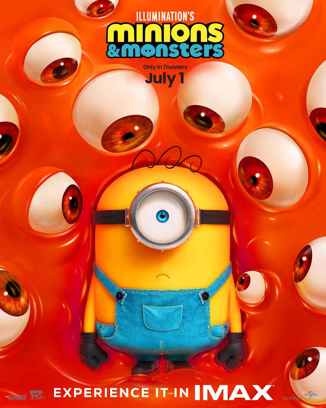 Minion surrounded by eyeballs for Illumination's Minions & Monsters