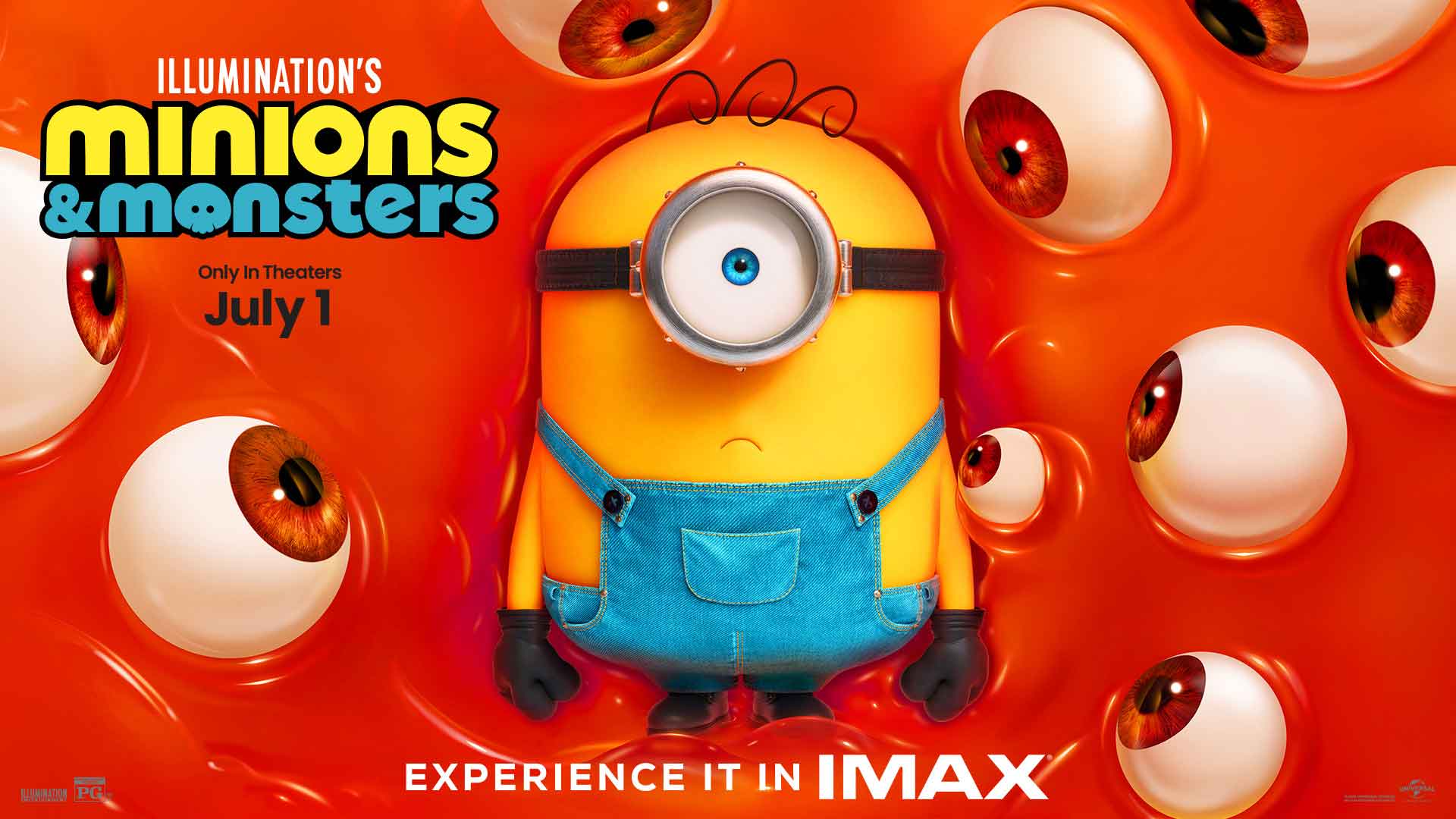 Minion surrounded by eyeballs for Illumination's Minions & Monsters