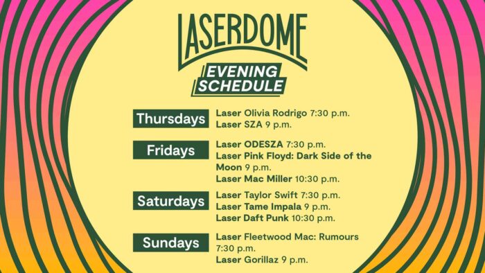 Laser Dome August evening schedule
