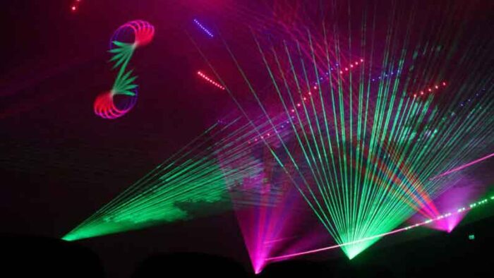 Multicolored lasers projected in the laser dome