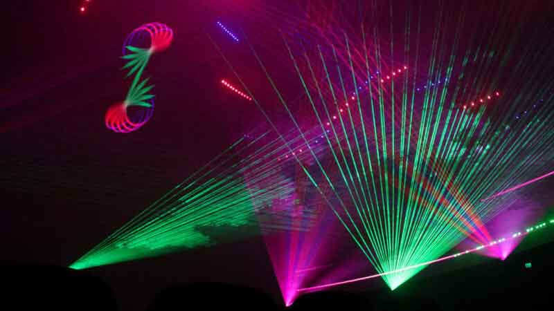 Multicolored lasers projected in the laser dome